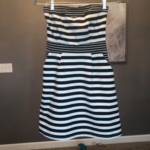 Black and white stripe strapless dress